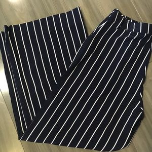 Navy and white striped trousers
